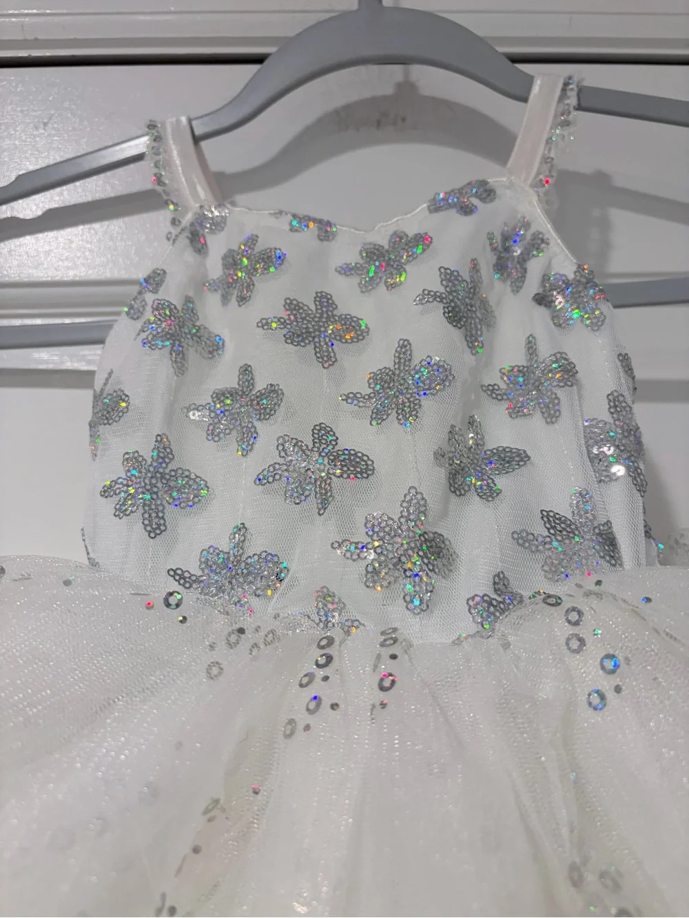 White Silver Sequin Tutu Dance Costume Child Small